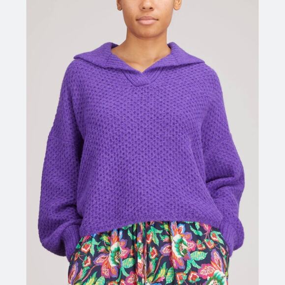 Xirena Ally Purple Iris Alpaca Wool Blend Collared Pullover Sweater Size L - Picture 1 of 8